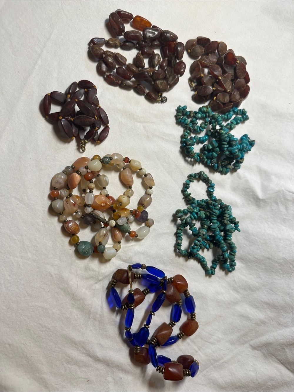 Mixed Bead Multi-Strand Necklace in Turquoise, Blue, Brown
